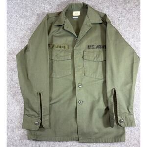 VTG 70s US Army OG-507 Military Button Up Shirt Green Utility Workwear 14.5x31